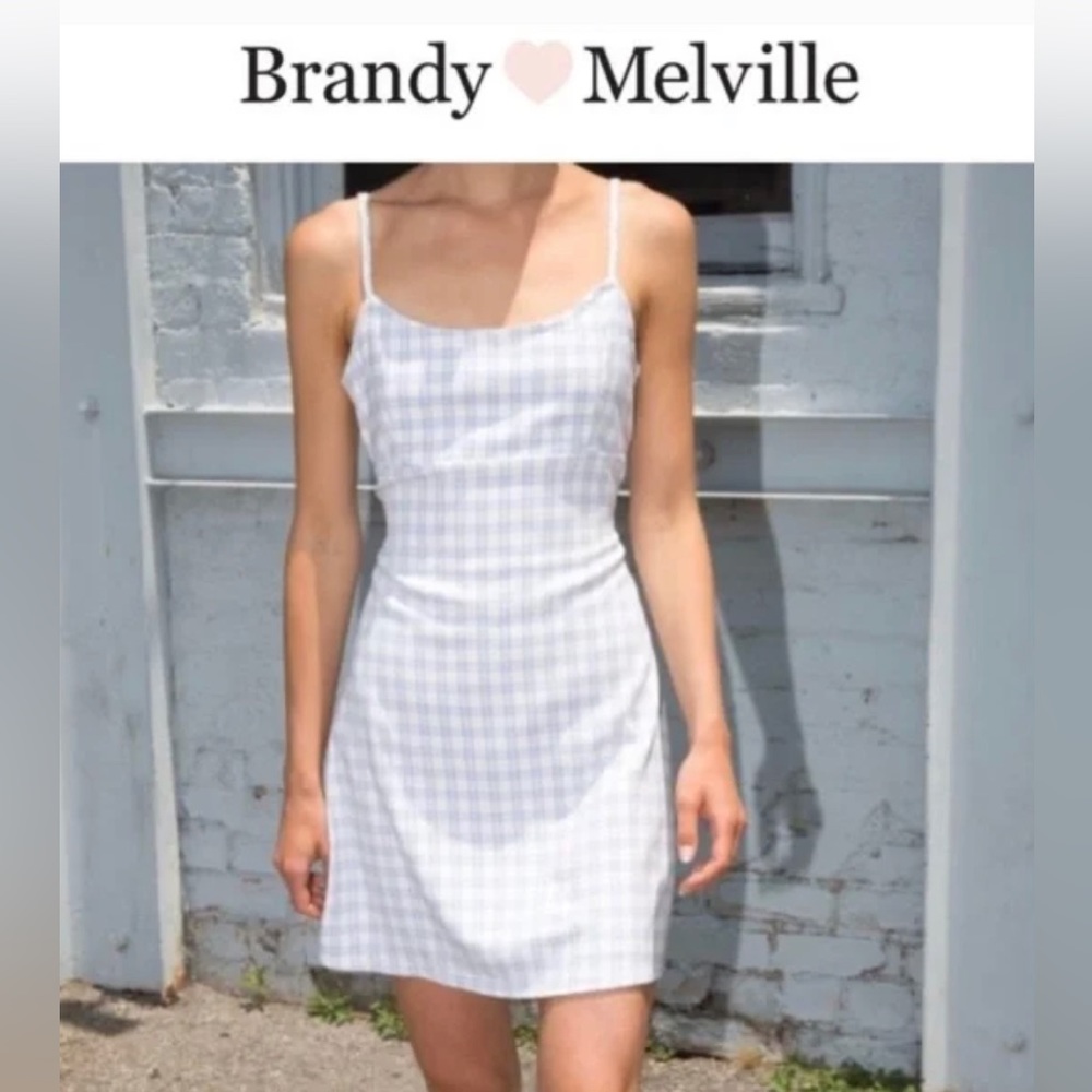 ★ Brandy Melville John Galt Colleen White Blue Paid Gingham Mini Dress ★ - Picture 14 of 14
